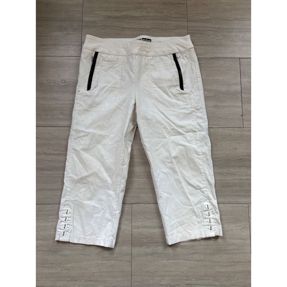 Jamie Sadock Womens White Capri Golf Pants Size 18 Stretch Cropped Button Hem